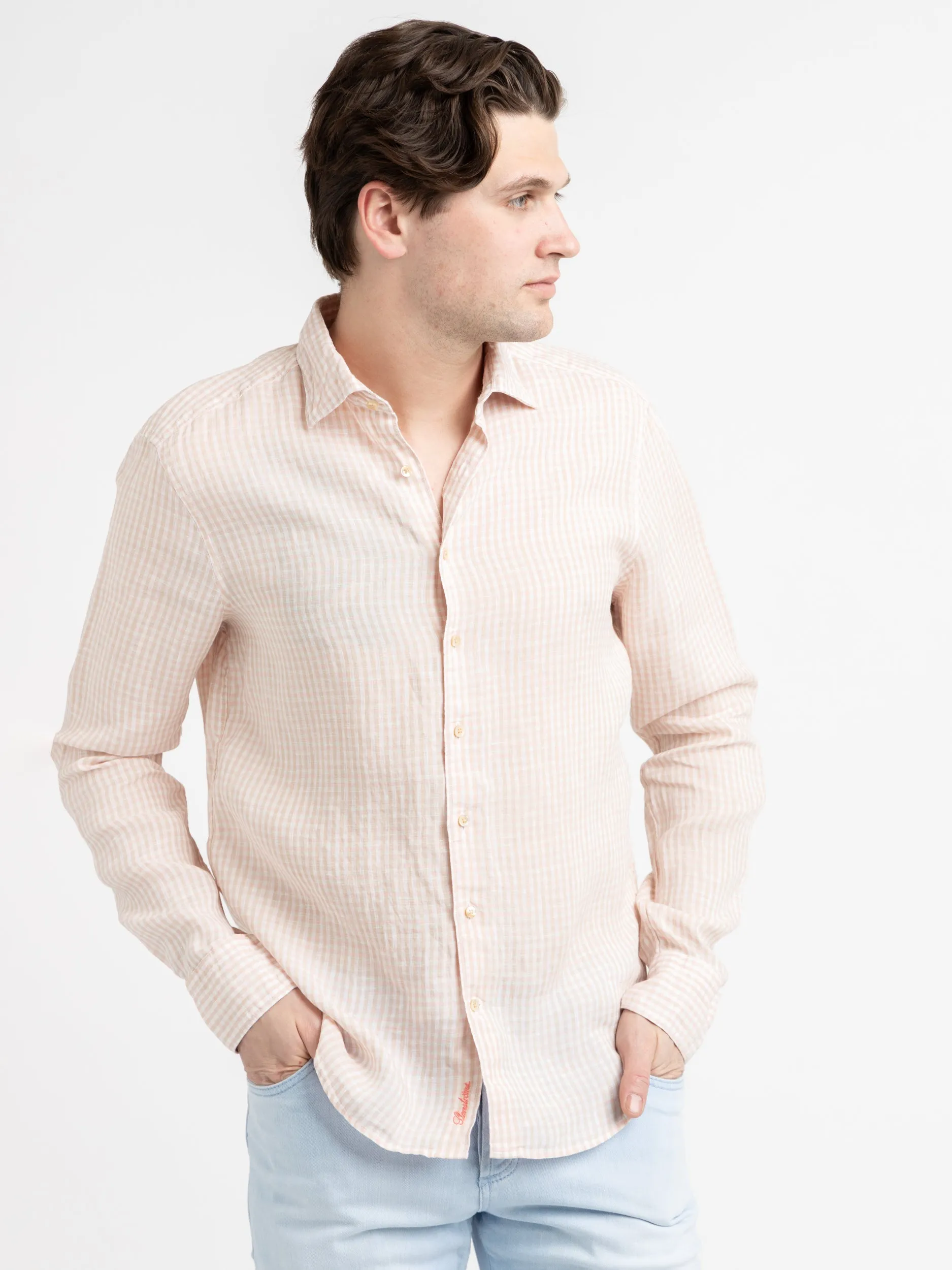 Pink Checked Linen Shirt