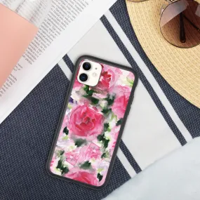 Pink Rose Biodegradable Phone Case, Floral Print Eco-Friendly iPhone Case-Printed in EU