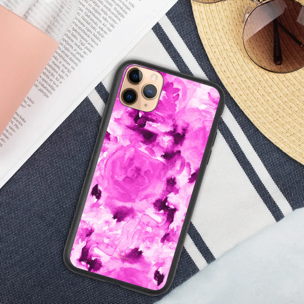 Pink Rose Biodegradable Phone Case, Pink Floral Print Eco-Friendly iPhone Case-Printed in EU