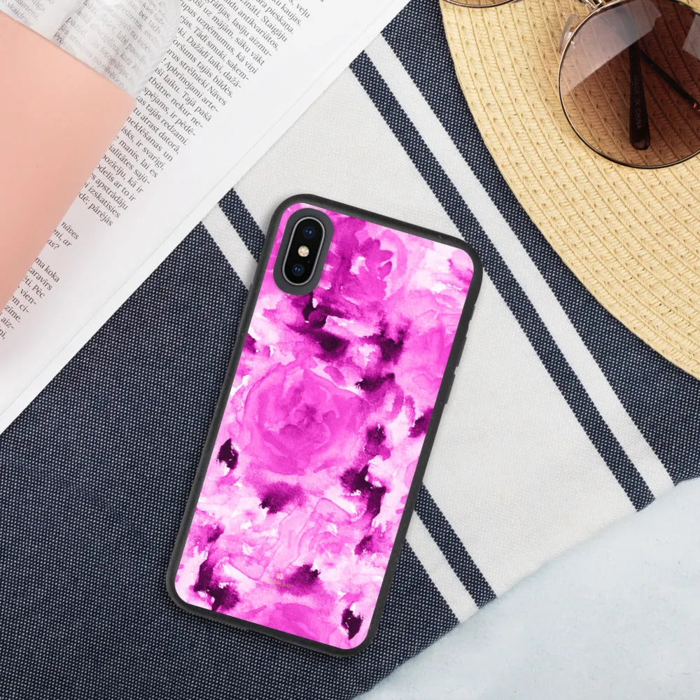 Pink Rose Biodegradable Phone Case, Pink Floral Print Eco-Friendly iPhone Case-Printed in EU