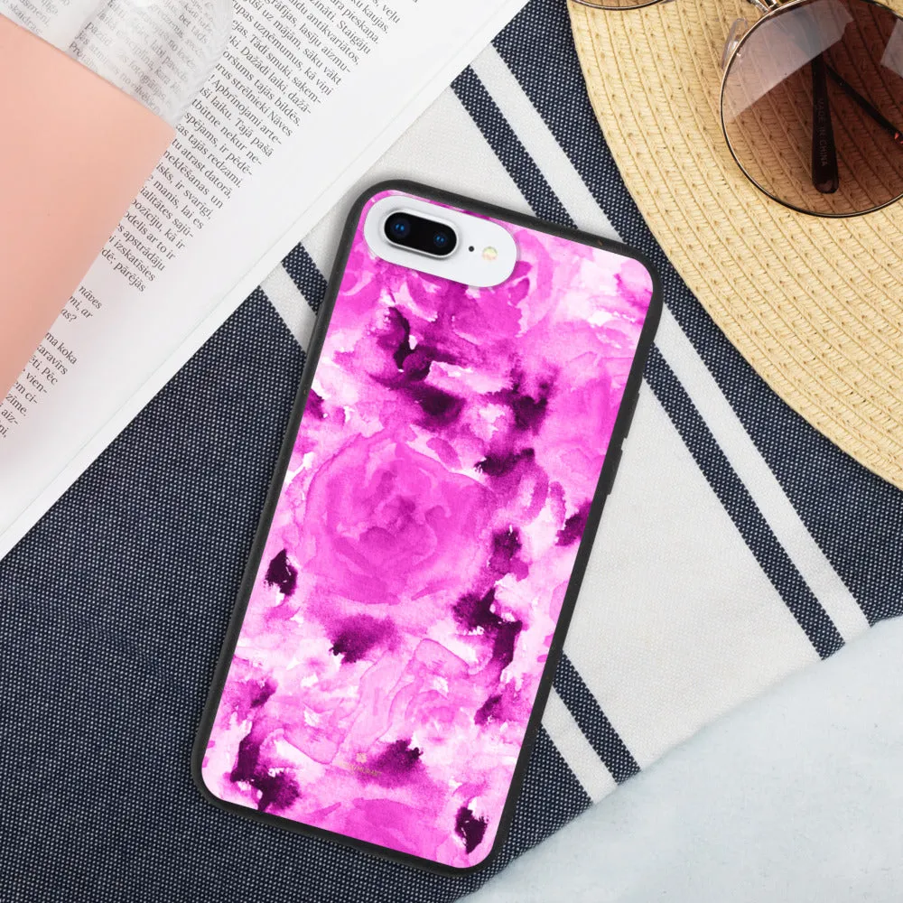 Pink Rose Biodegradable Phone Case, Pink Floral Print Eco-Friendly iPhone Case-Printed in EU