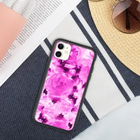 Pink Rose Biodegradable Phone Case, Pink Floral Print Eco-Friendly iPhone Case-Printed in EU