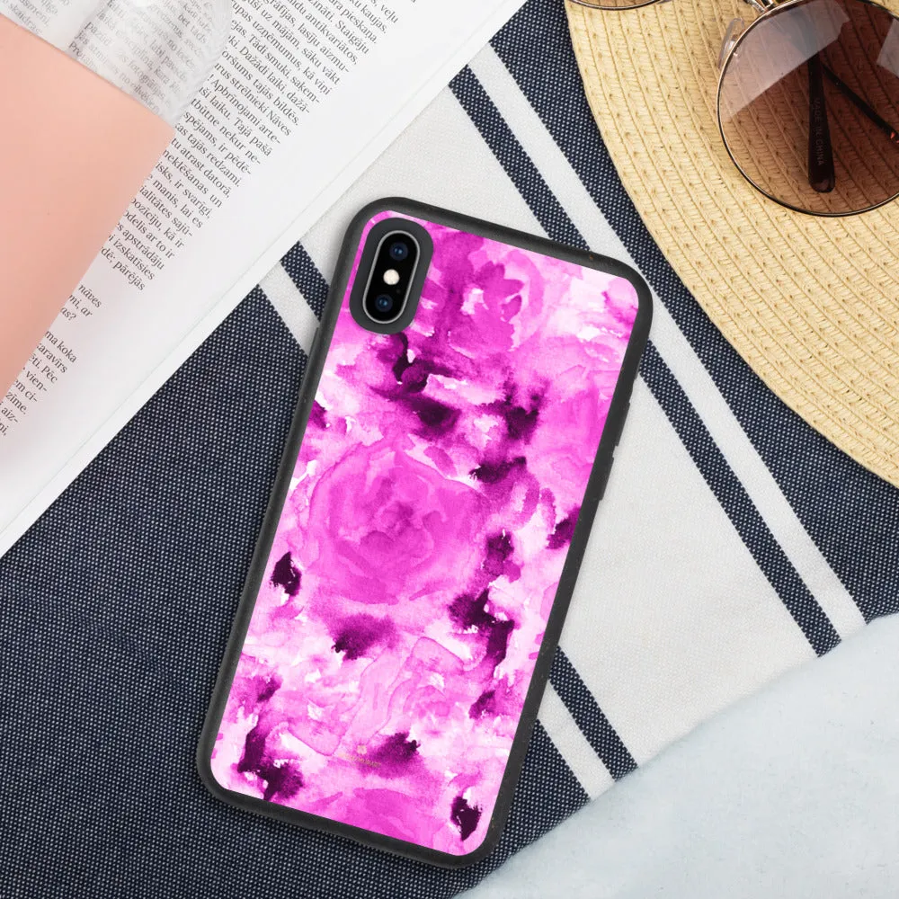 Pink Rose Biodegradable Phone Case, Pink Floral Print Eco-Friendly iPhone Case-Printed in EU