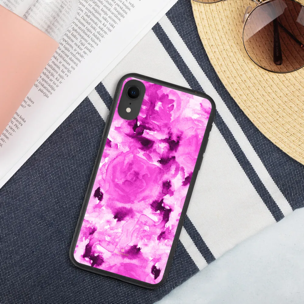 Pink Rose Biodegradable Phone Case, Pink Floral Print Eco-Friendly iPhone Case-Printed in EU