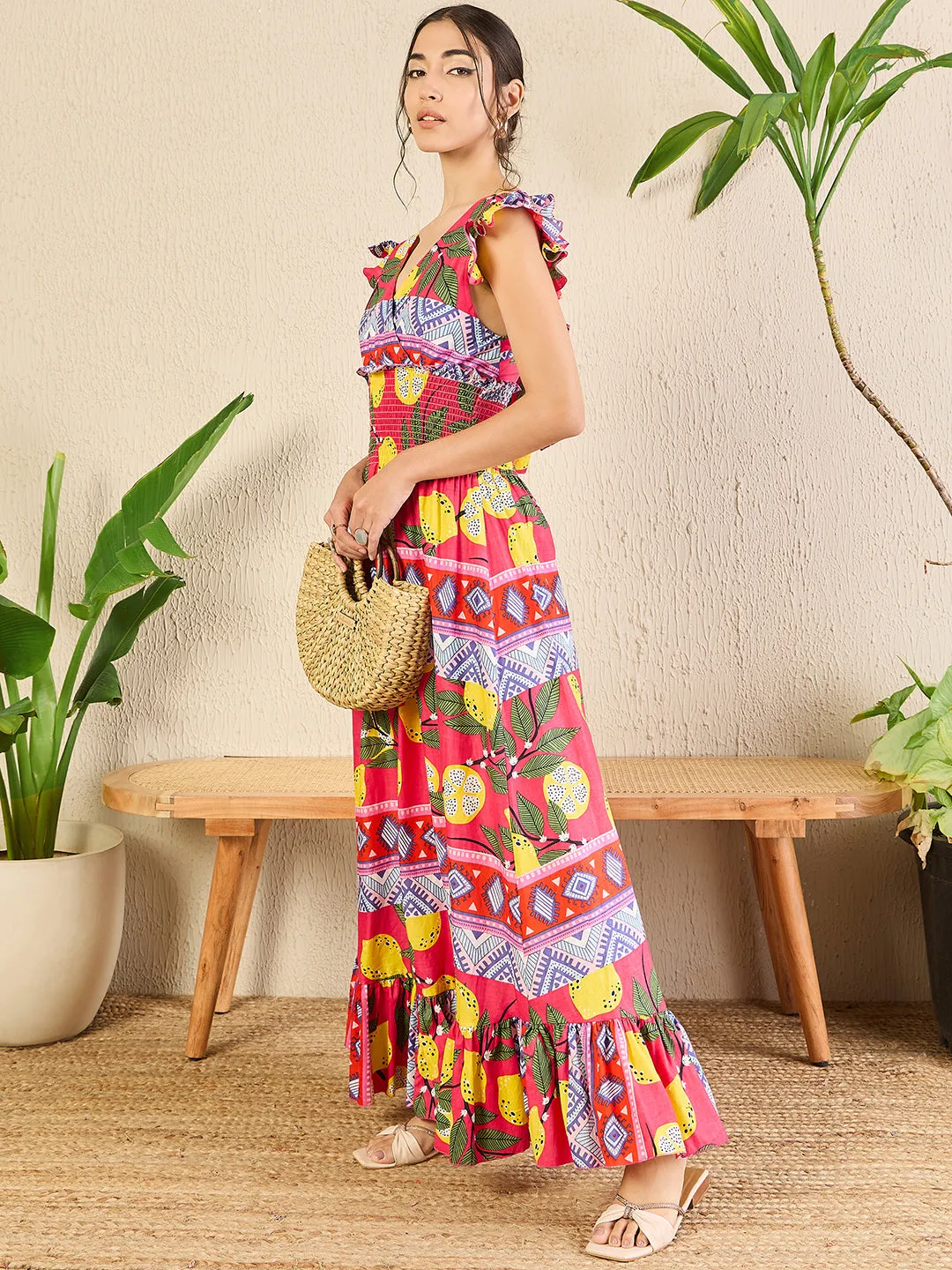 Printed Cotton Tiered Dress