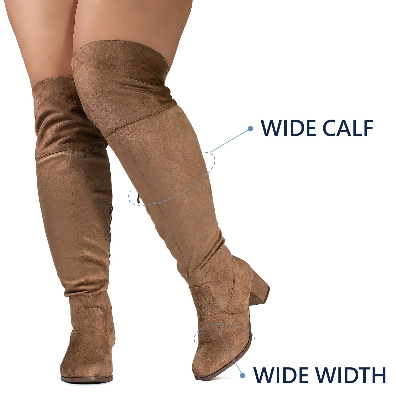 "Wide Calf & Wide Width" Chunky Heel Over The Knee Boots TAUPE