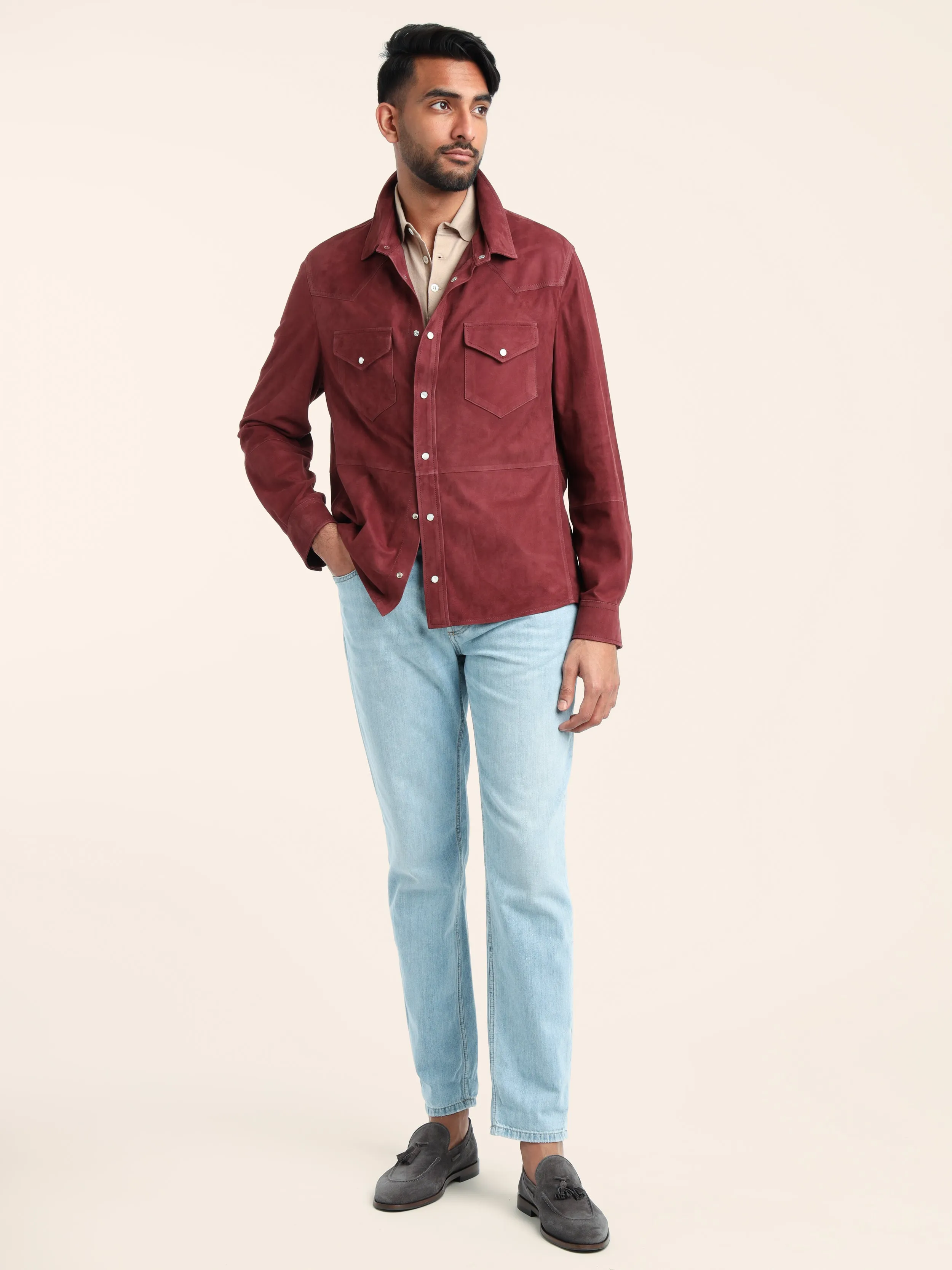 Red Lightweight Suede Shirt