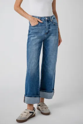 Risen Phoebe High Rise Crop Wide Leg Cuffed Jeans