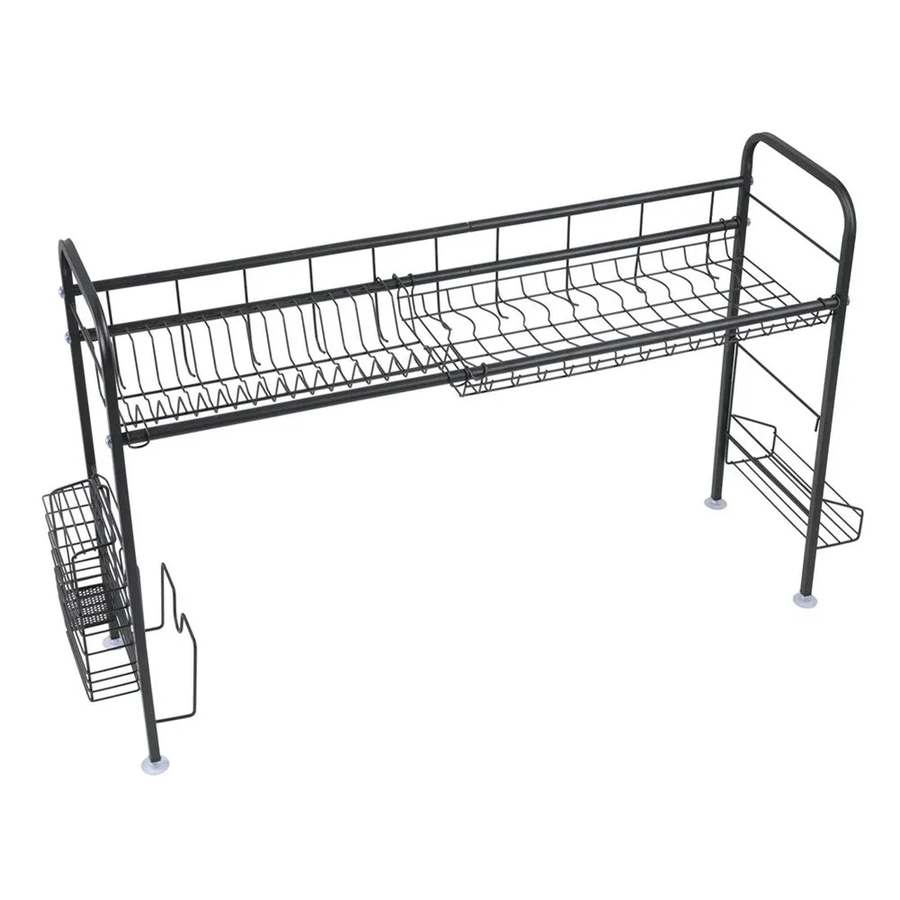 RONSHIN Single Layer Bowl Rack Shelf Dish Drainer 90cm Black