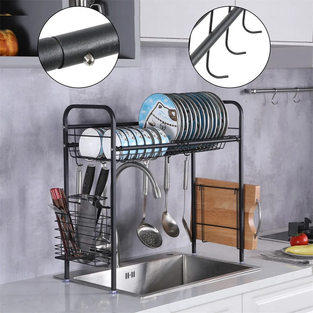 RONSHIN Single Layer Bowl Rack Shelf Dish Drainer 90cm Black