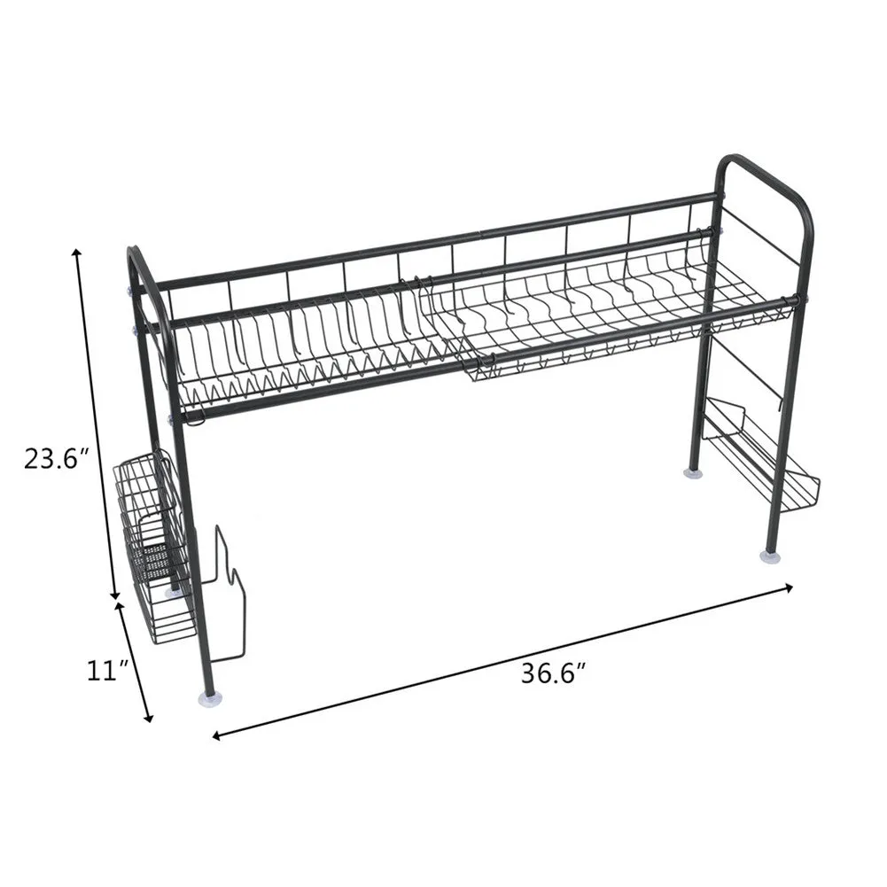 RONSHIN Single Layer Bowl Rack Shelf Dish Drainer 90cm Black