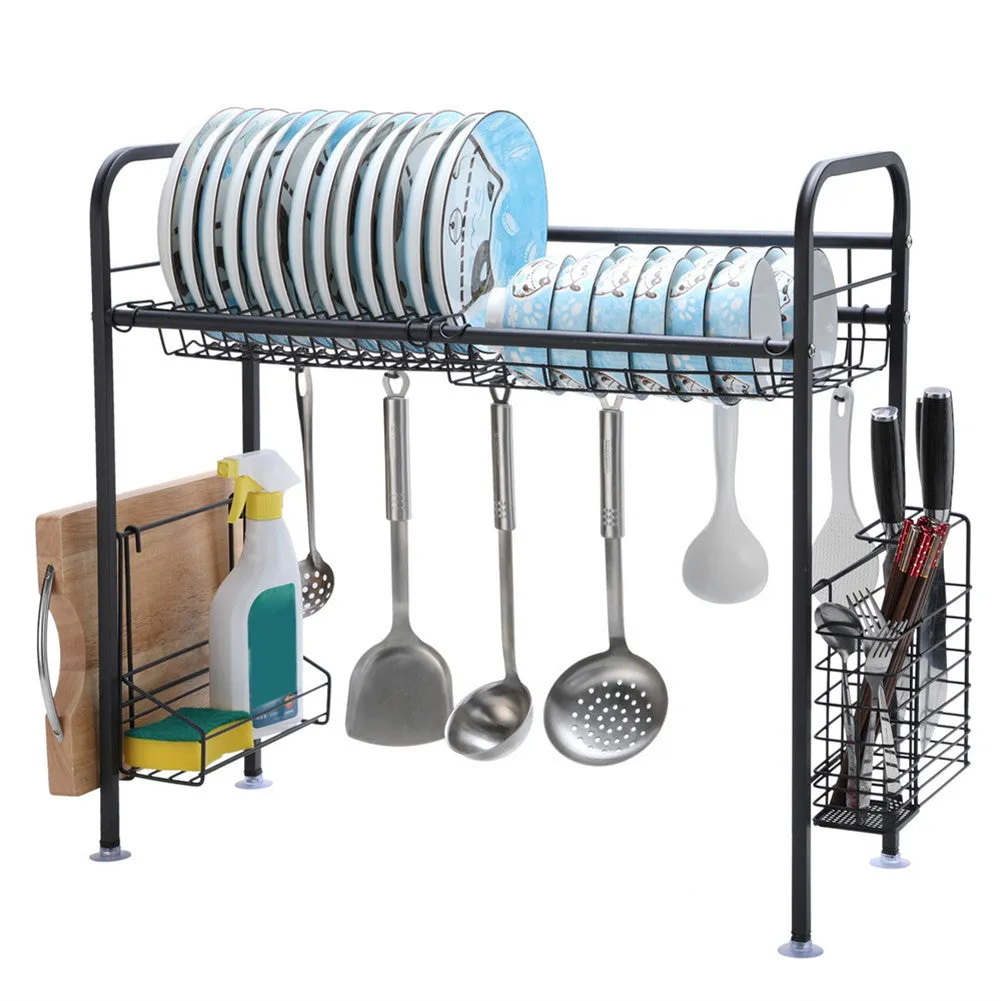 RONSHIN Single Layer Bowl Rack Shelf Dish Drainer 90cm Black