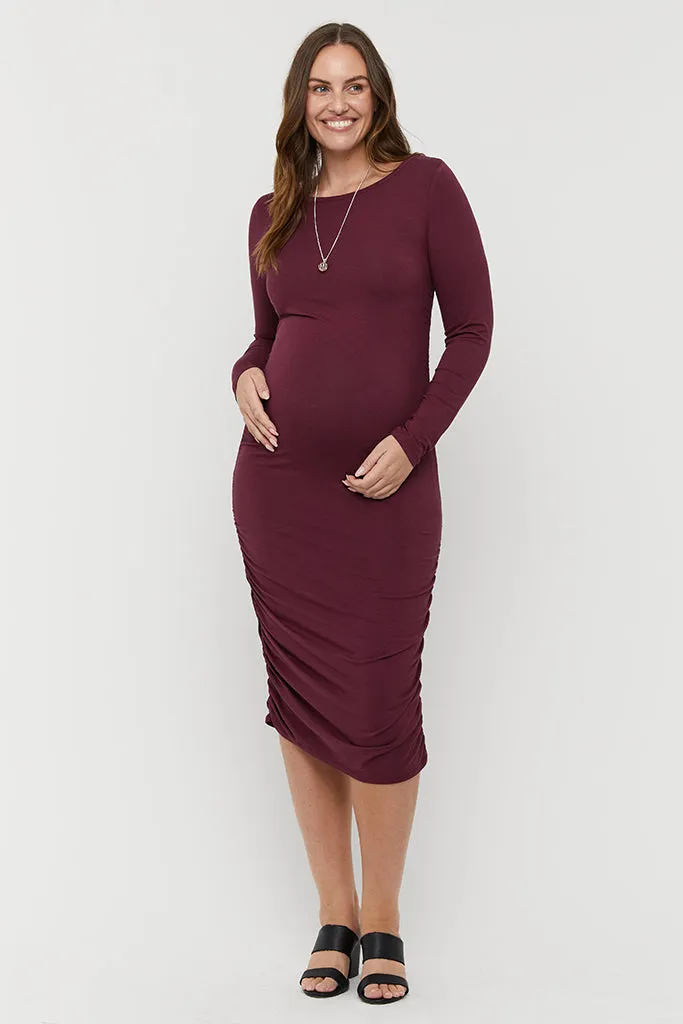 Selena Maternity Dress - Burgundy