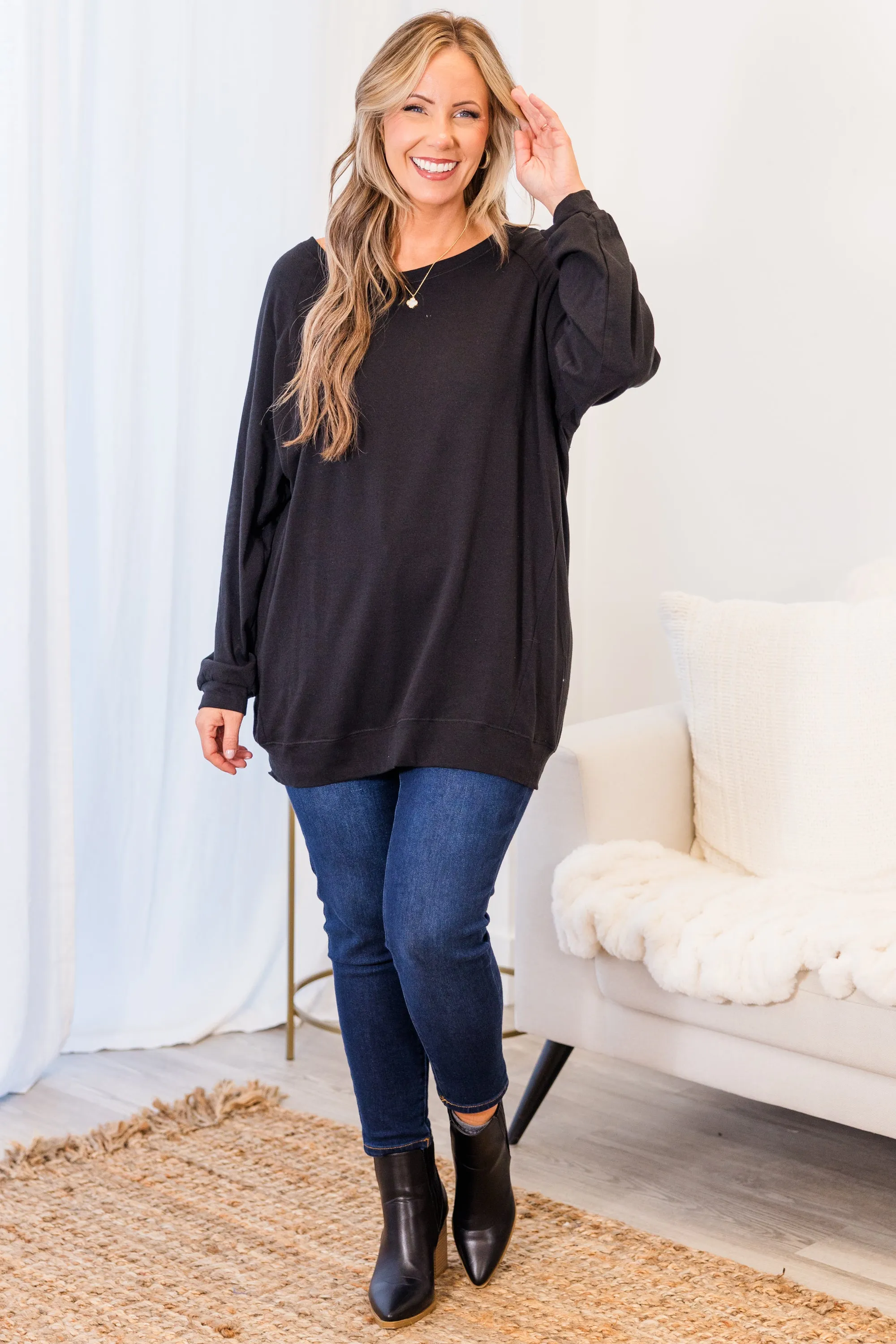 Slouchy Dolman Tunic Long Sleeve, Black