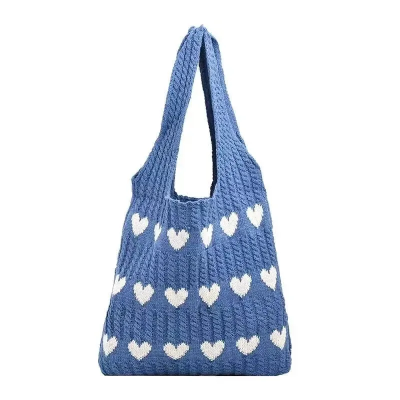 Sohiwoo 1PC New Knitted Bag Women's Summer Handmade Woolen Knitted Underarm Knitted Bag Love Shoulder Bag