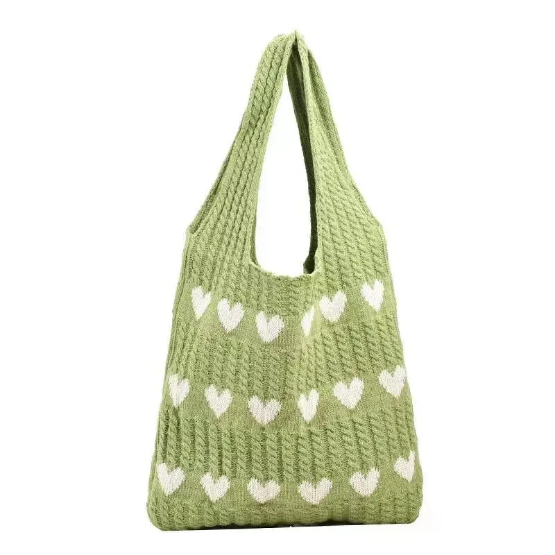 Sohiwoo 1PC New Knitted Bag Women's Summer Handmade Woolen Knitted Underarm Knitted Bag Love Shoulder Bag