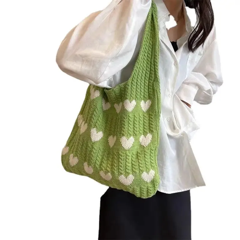 Sohiwoo 1PC New Knitted Bag Women's Summer Handmade Woolen Knitted Underarm Knitted Bag Love Shoulder Bag