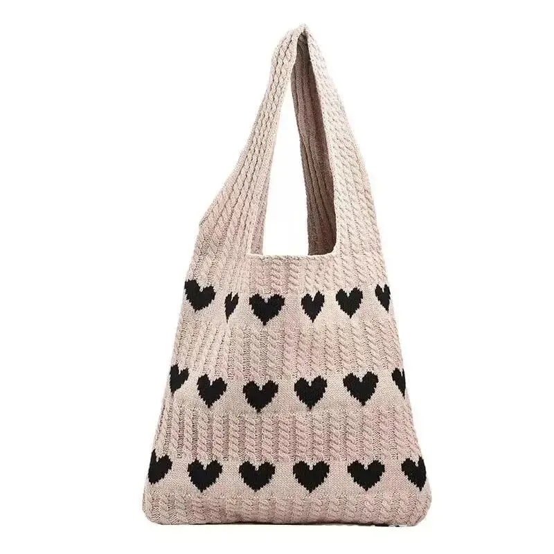 Sohiwoo 1PC New Knitted Bag Women's Summer Handmade Woolen Knitted Underarm Knitted Bag Love Shoulder Bag