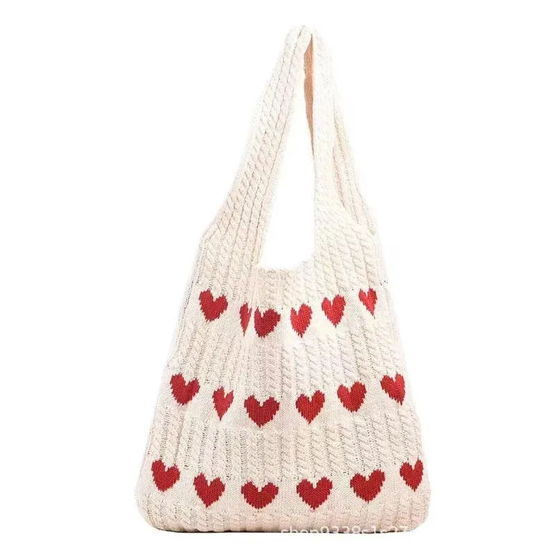 Sohiwoo 1PC New Knitted Bag Women's Summer Handmade Woolen Knitted Underarm Knitted Bag Love Shoulder Bag