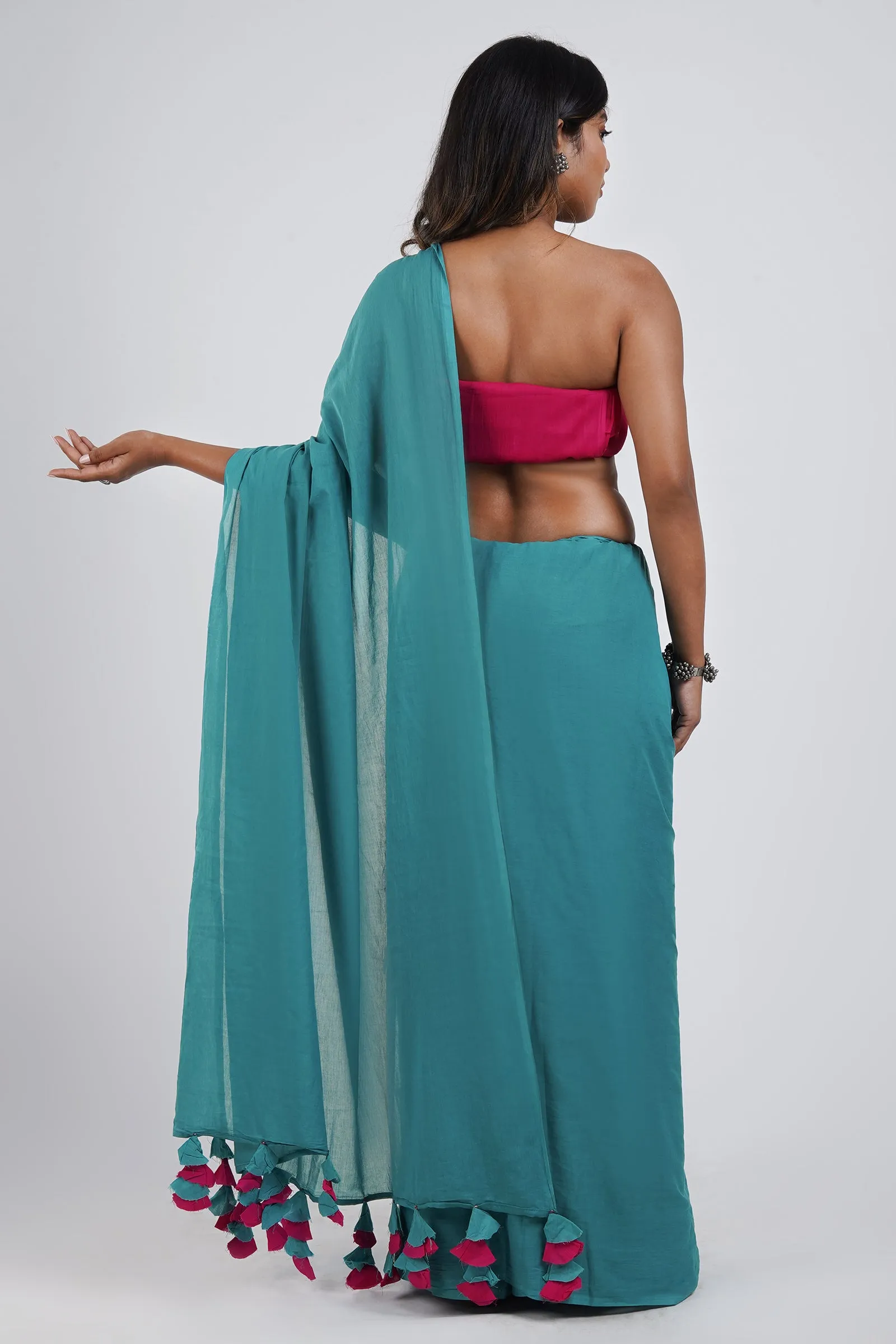 Teejh Cotton Candy Turquoise and Hot Pink Mulmul Saree