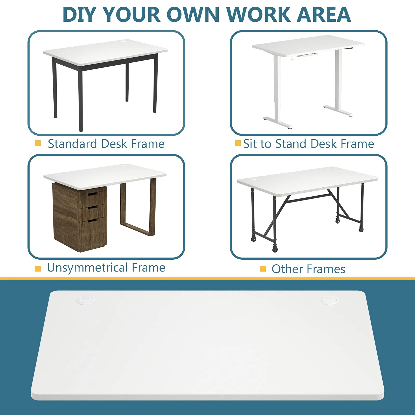 Universal Relevance Table Top Office Relevance Tabletop w/ 2 Cable Management Holes, White