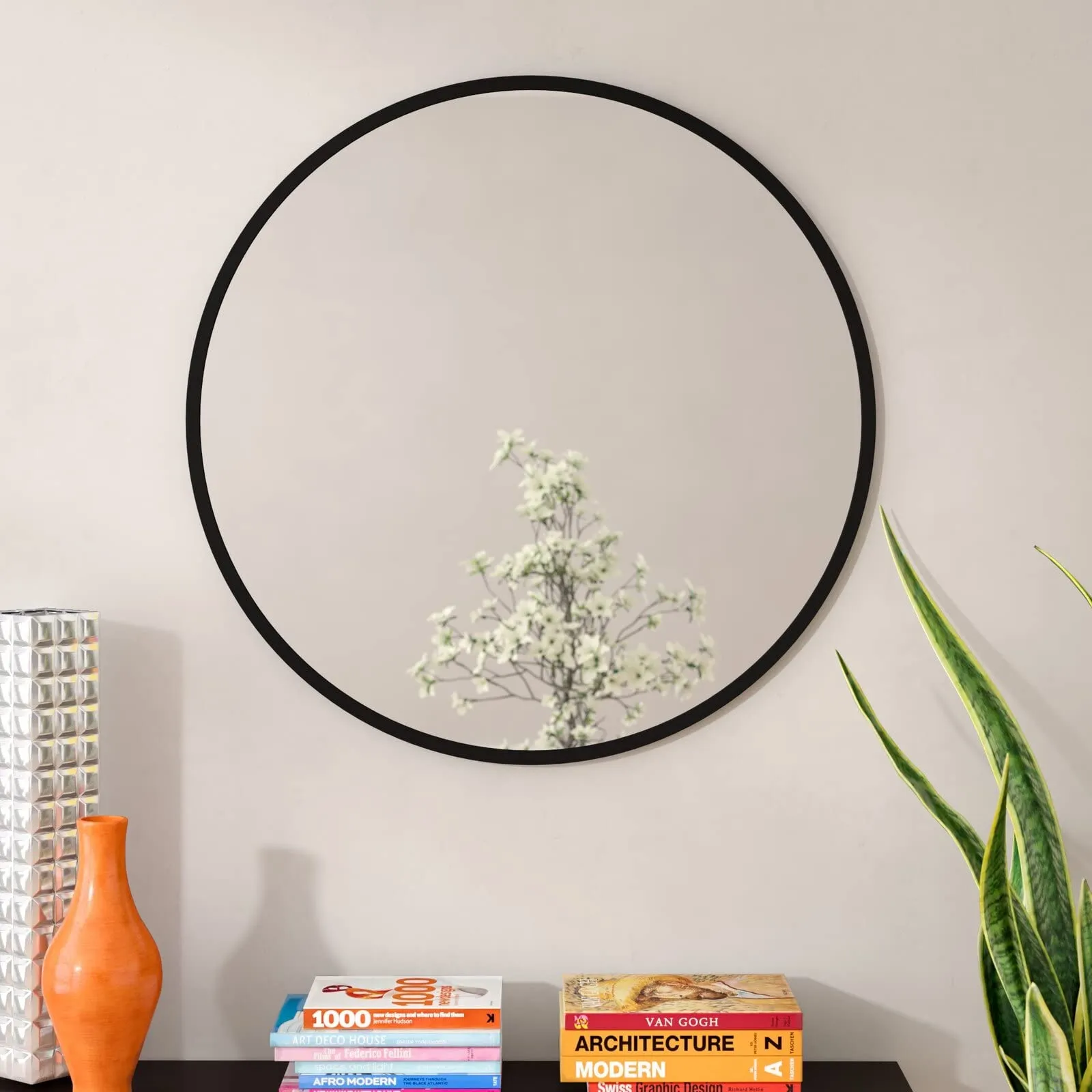 Urban Hamlet Iron Black Round Wall Mount Mirror - 16 Inch in Metal Frame for Wall Decor/Wash Basin/Bedroom Mirror Home Decor