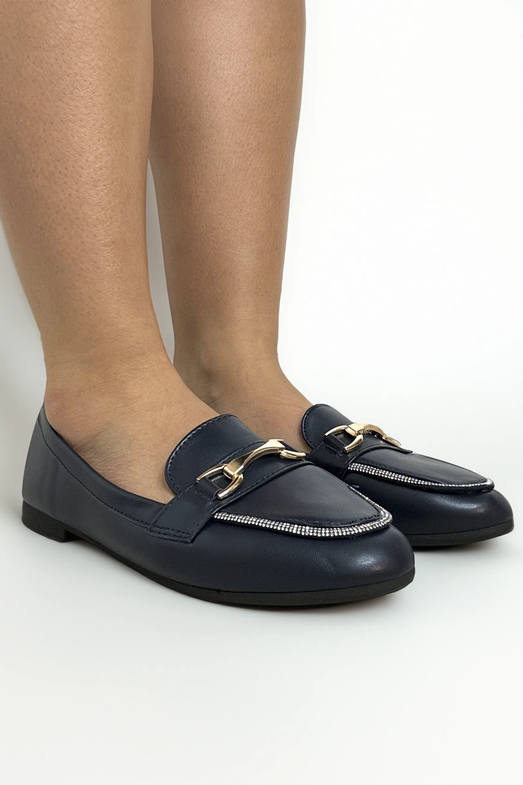 Vegan Leather Encrusted Trim Classic Flat Shoes