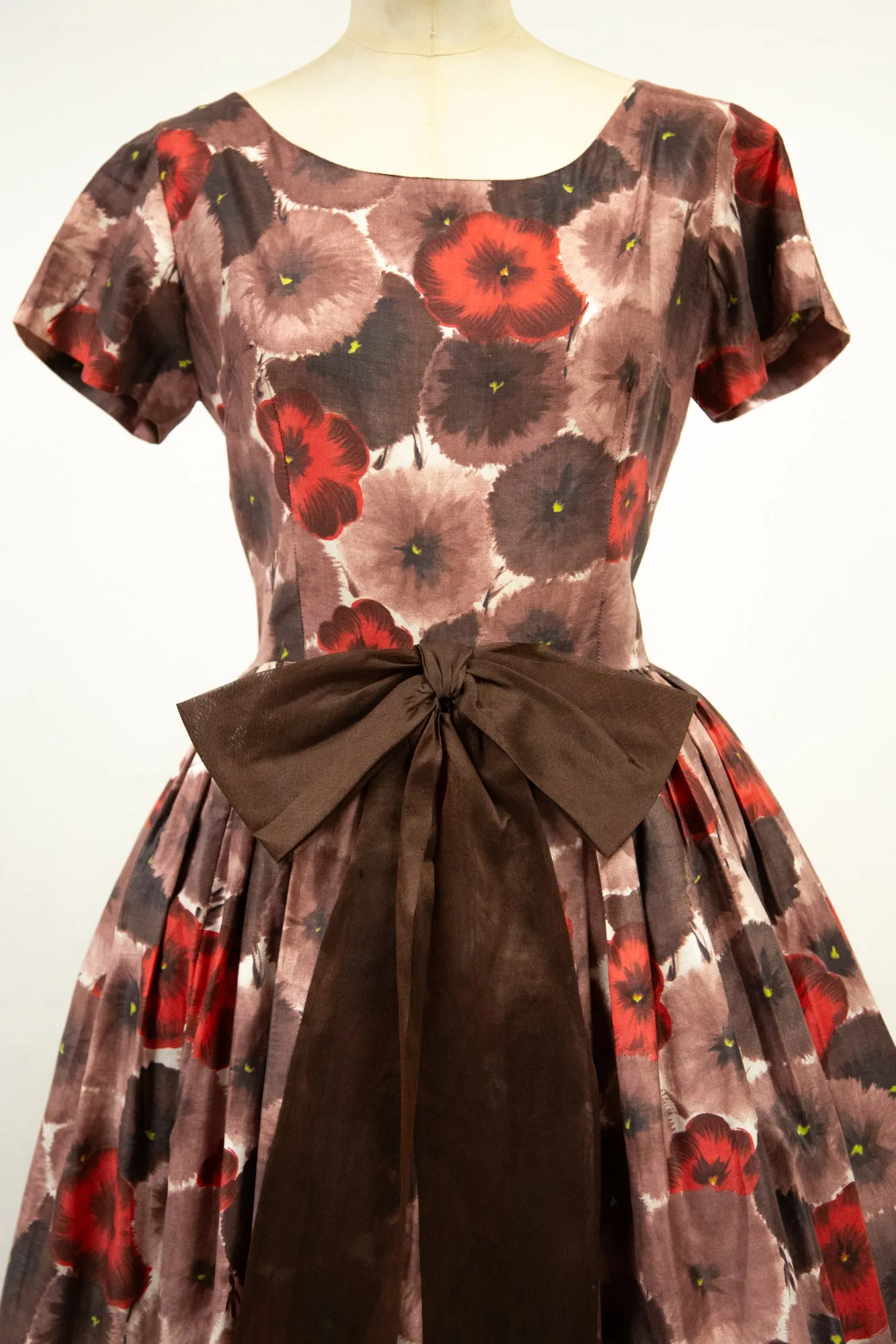 Vintage 1950s Poppy Print Cotton Dress