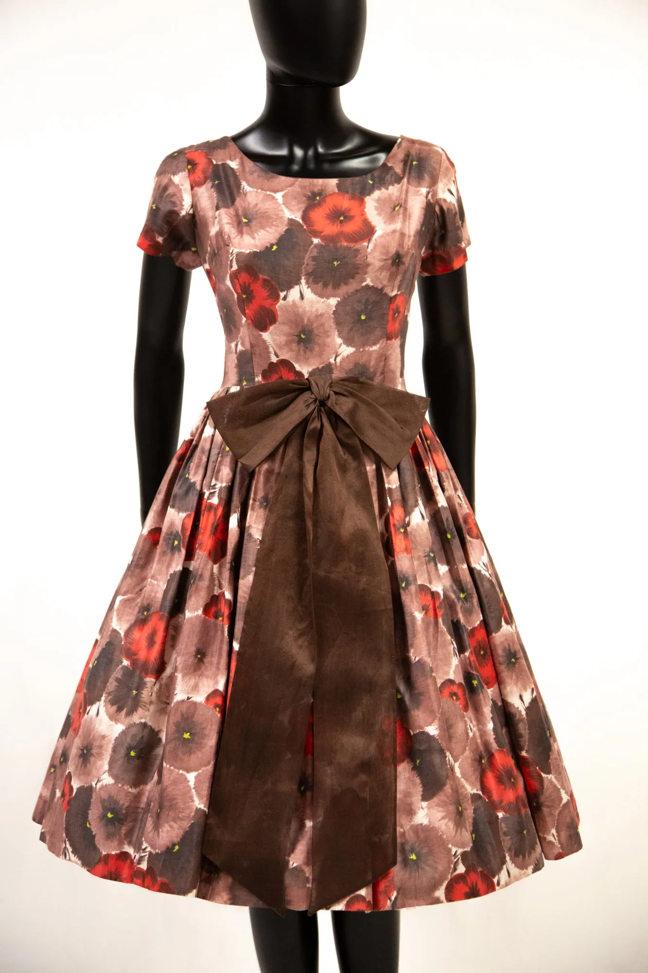 Vintage 1950s Poppy Print Cotton Dress