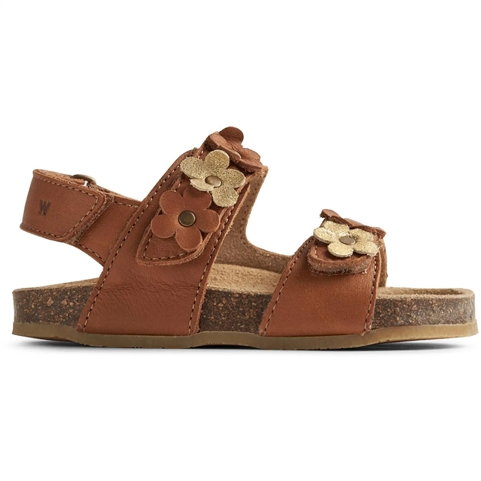 Wheat Sandal Cork Open Toe Clare Flowers Cognac