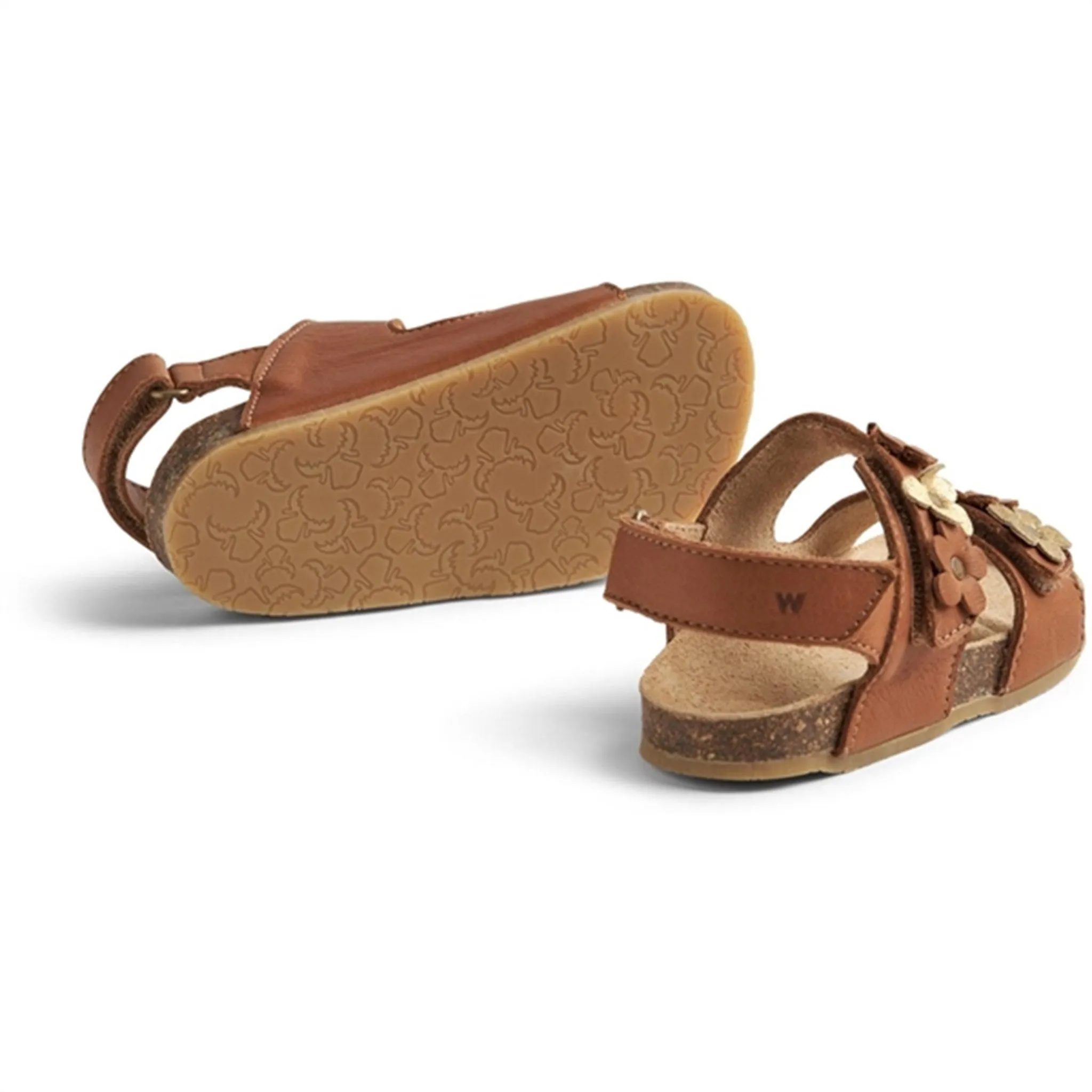 Wheat Sandal Cork Open Toe Clare Flowers Cognac