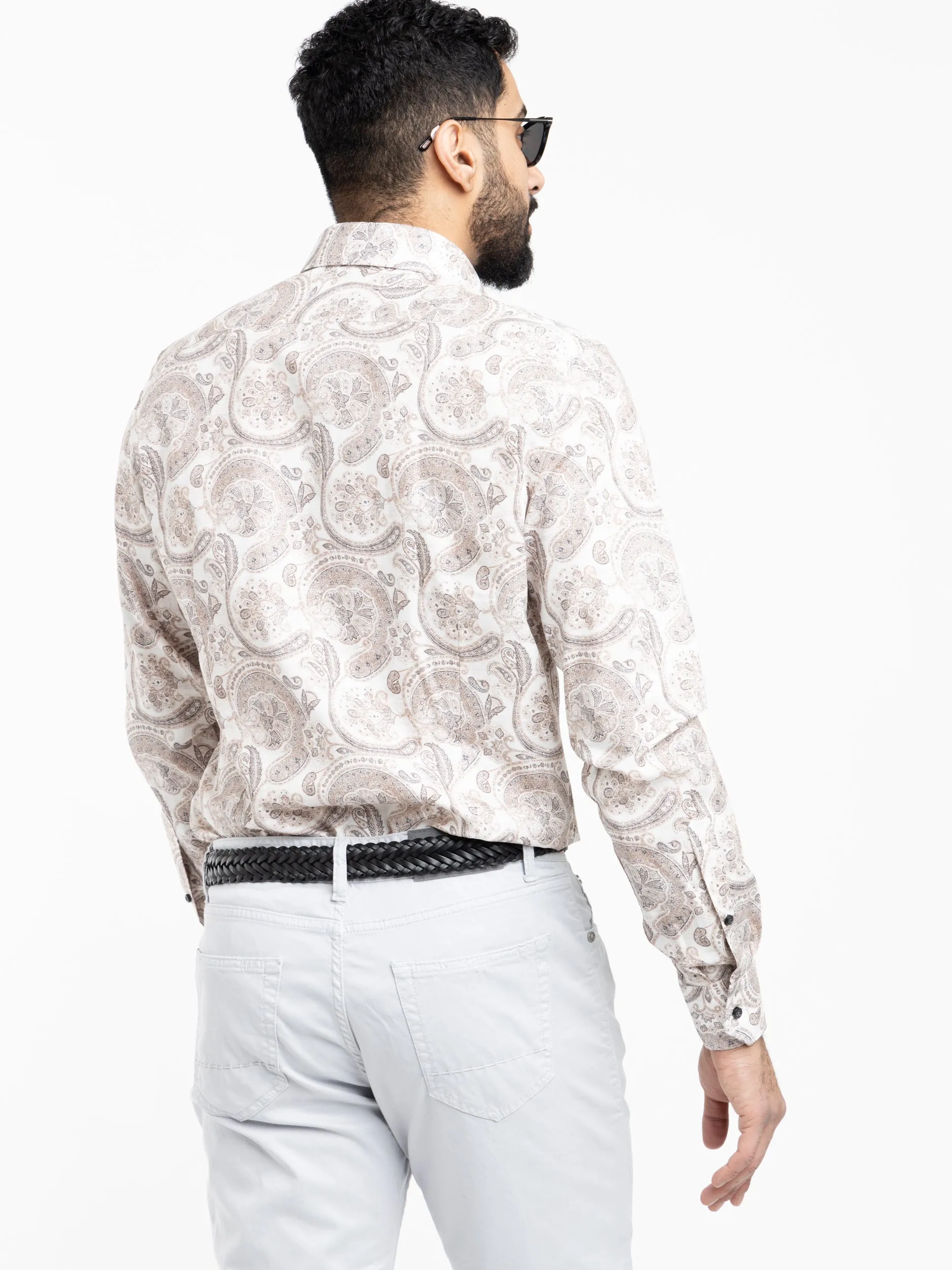 White/Brown Paisley Dobby Shirt