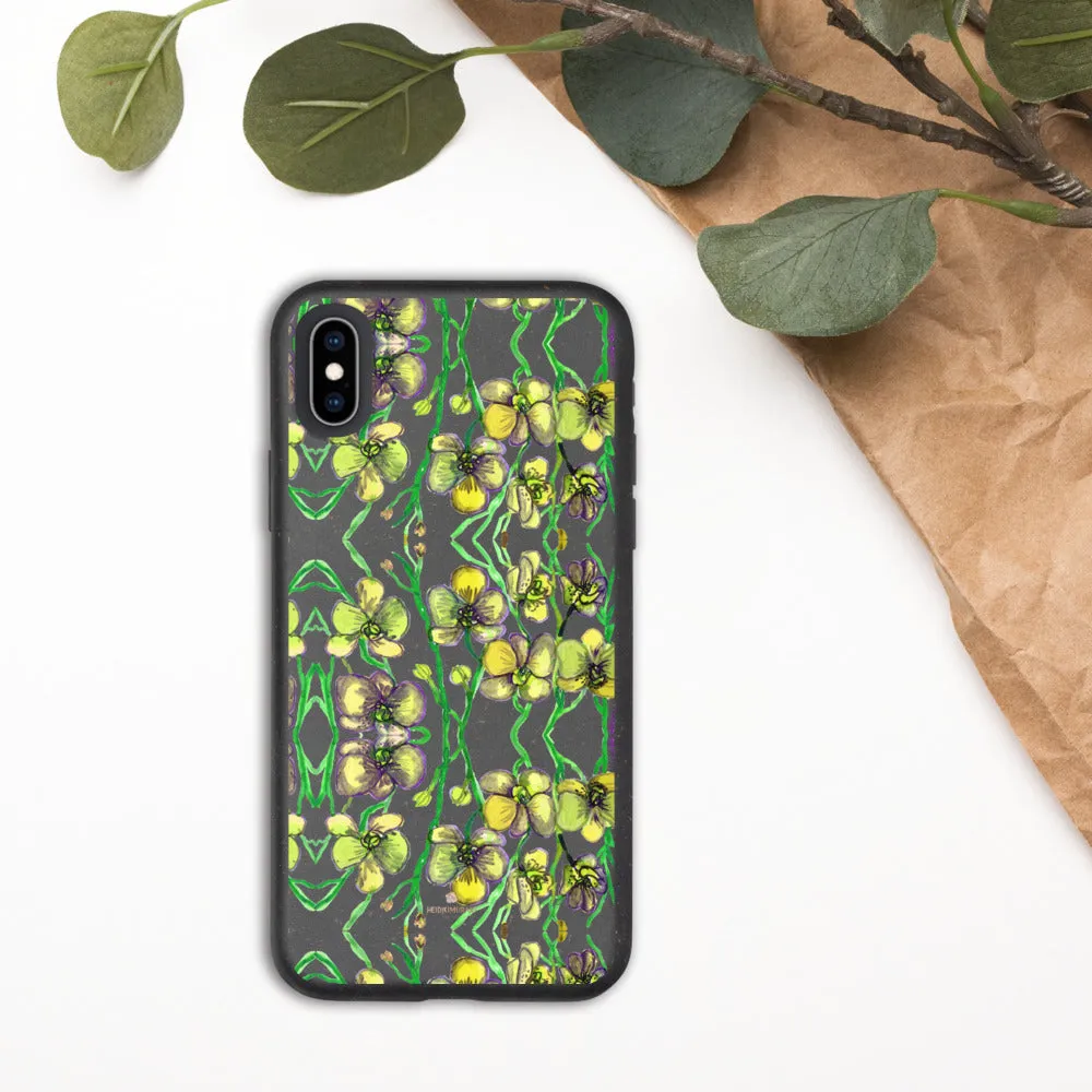 Yellow Orchids Biodegradable Phone Case, Floral Print Eco-Friendly Phone Cases-Printed in EU