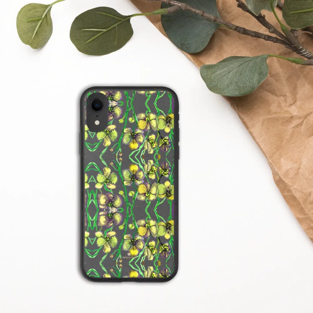 Yellow Orchids Biodegradable Phone Case, Floral Print Eco-Friendly Phone Cases-Printed in EU