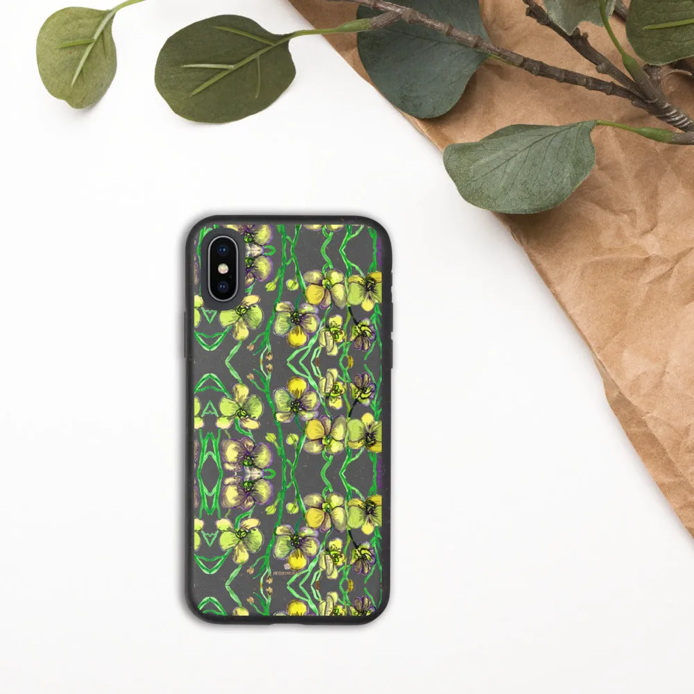 Yellow Orchids Biodegradable Phone Case, Floral Print Eco-Friendly Phone Cases-Printed in EU