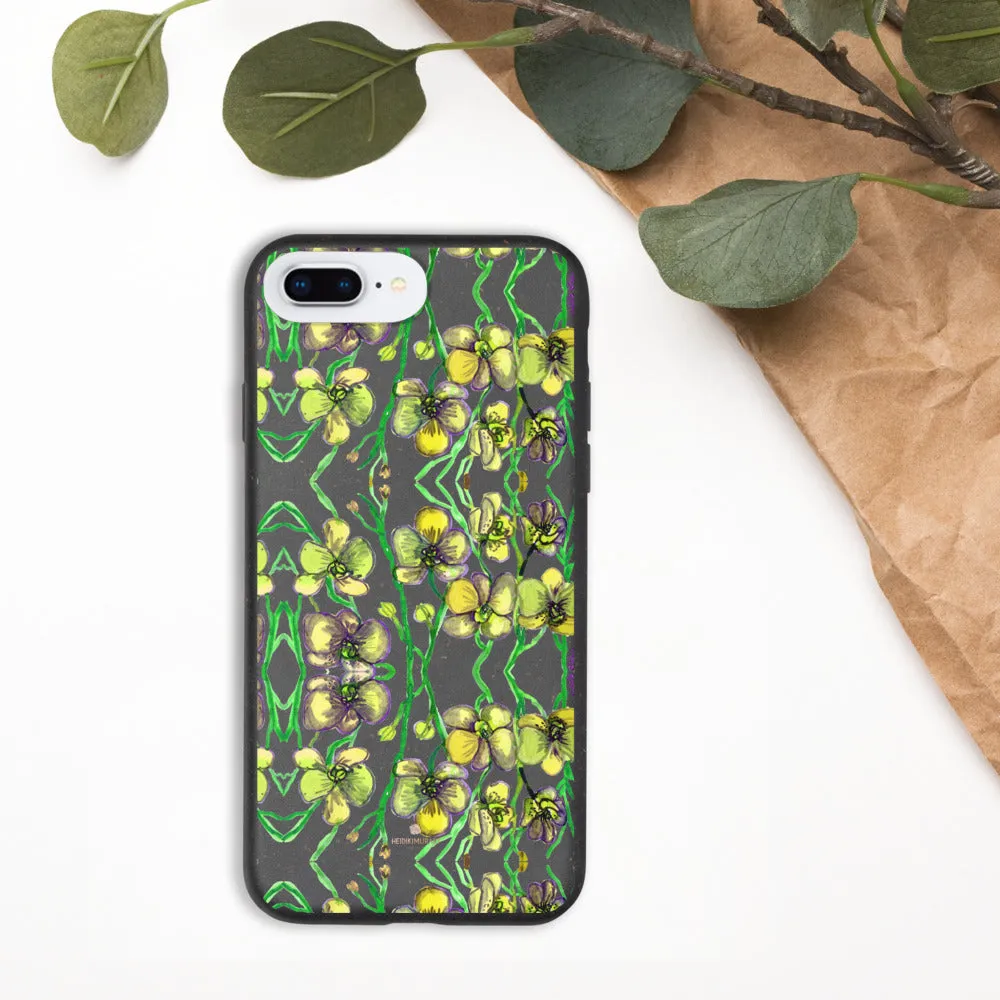 Yellow Orchids Biodegradable Phone Case, Floral Print Eco-Friendly Phone Cases-Printed in EU