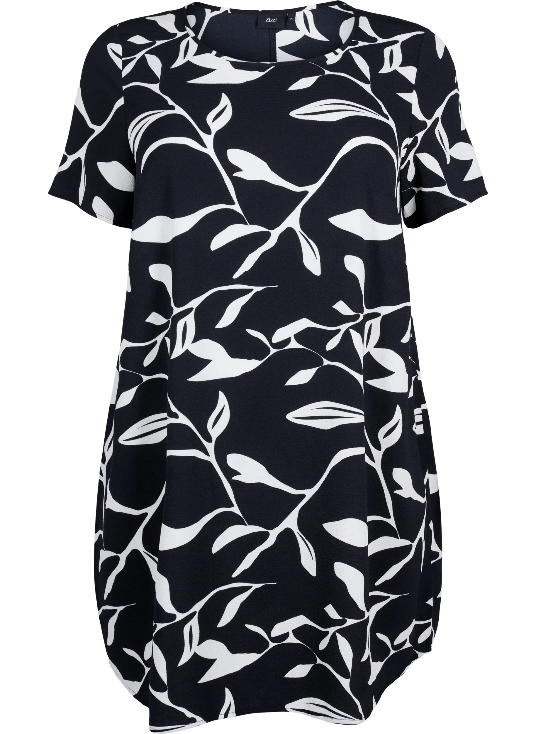 Zizzi Anni Dress in Black With Leaf Print