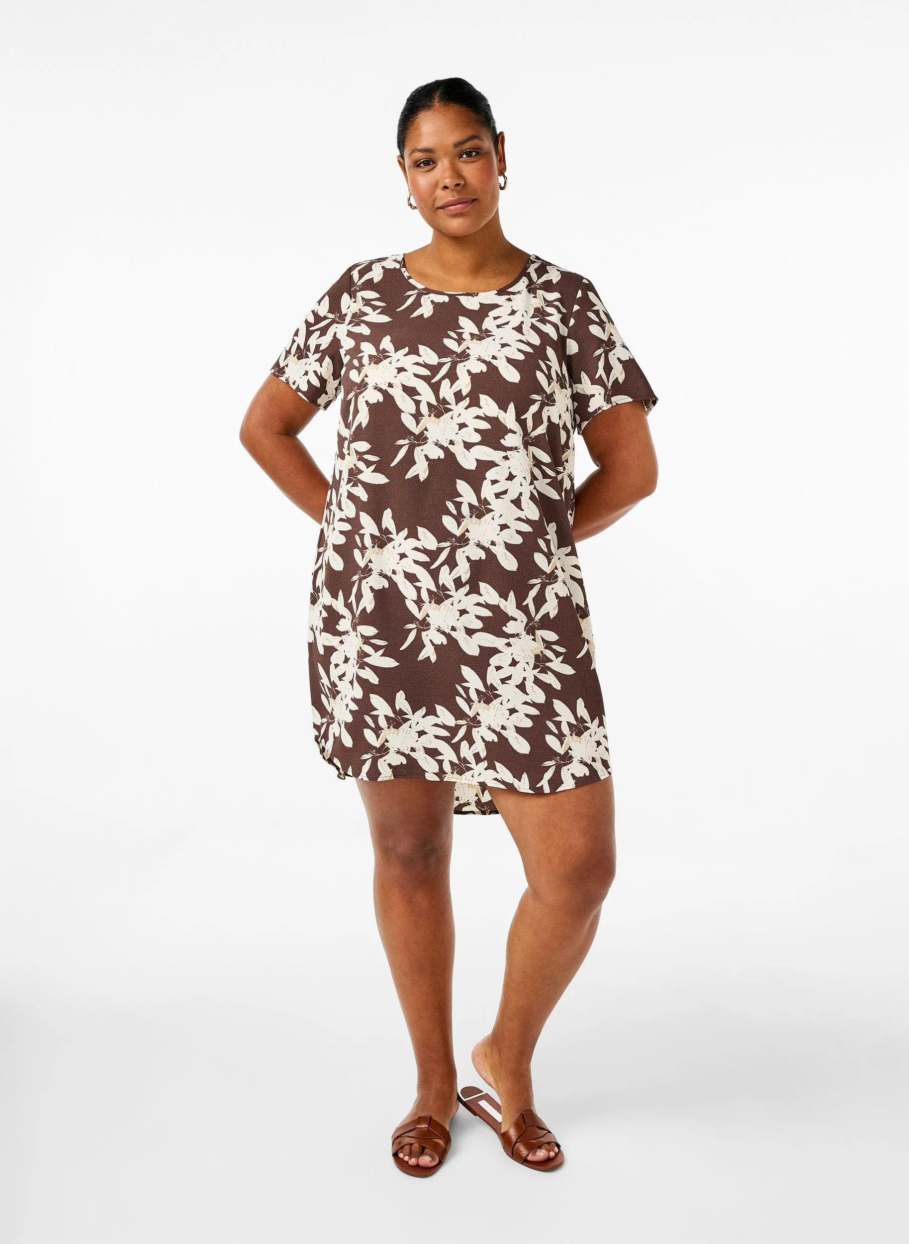 Zizzi Anni Dress in Brown Floral Print