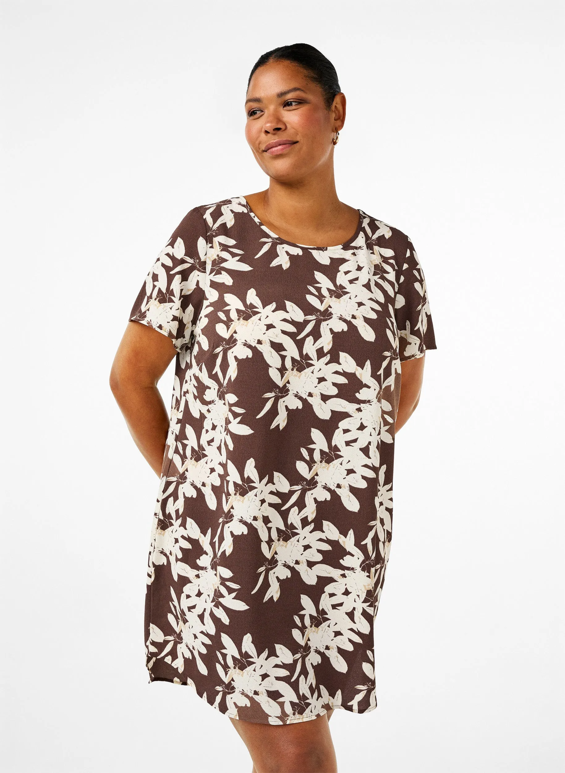 Zizzi Anni Dress in Brown Floral Print